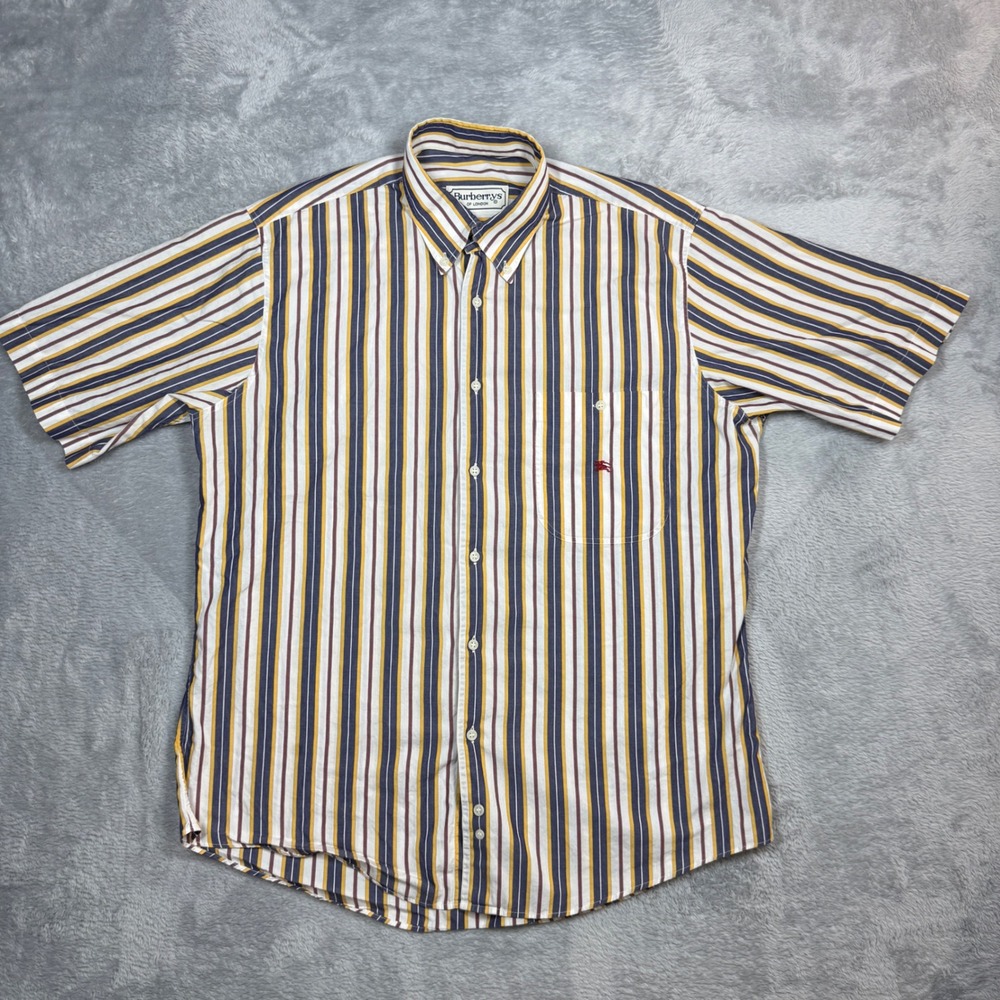 Vintage‎ Burberrys Button Down Shirt Mens Multicolor Striped Short Sleeve 90s